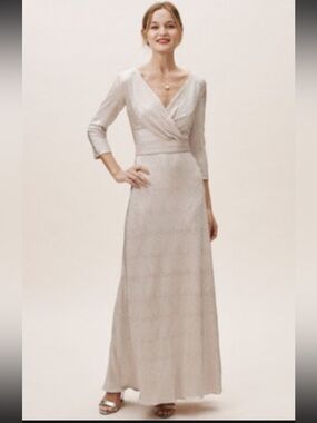 BHLDN Anthropologie “Deirdre” metallic rose gold maxi dress